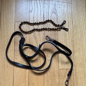 Bandolier Black Leather Long Strap and Brown Beaded Wrist Strap